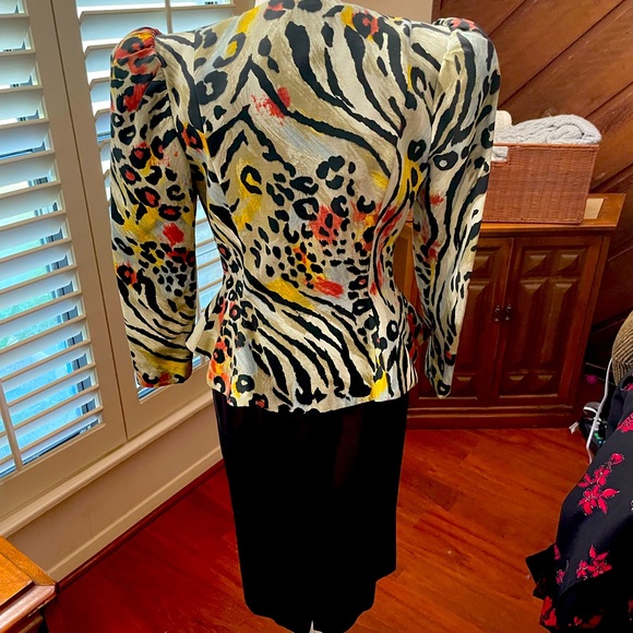 Selah animal print suit blazer skirt set sz 6 cotton double breasted long sleeve - Picture 4 of 16